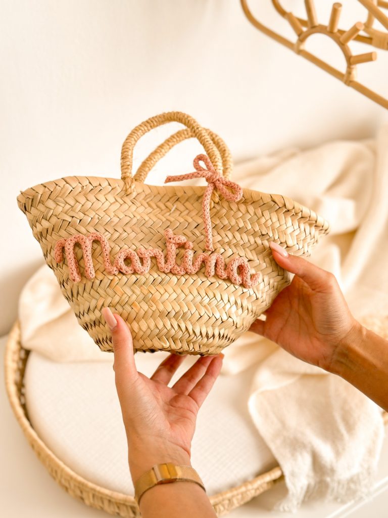 Mimbre Redondo Bolso Mimbre Con Inicial Capazo Personalizado Baby